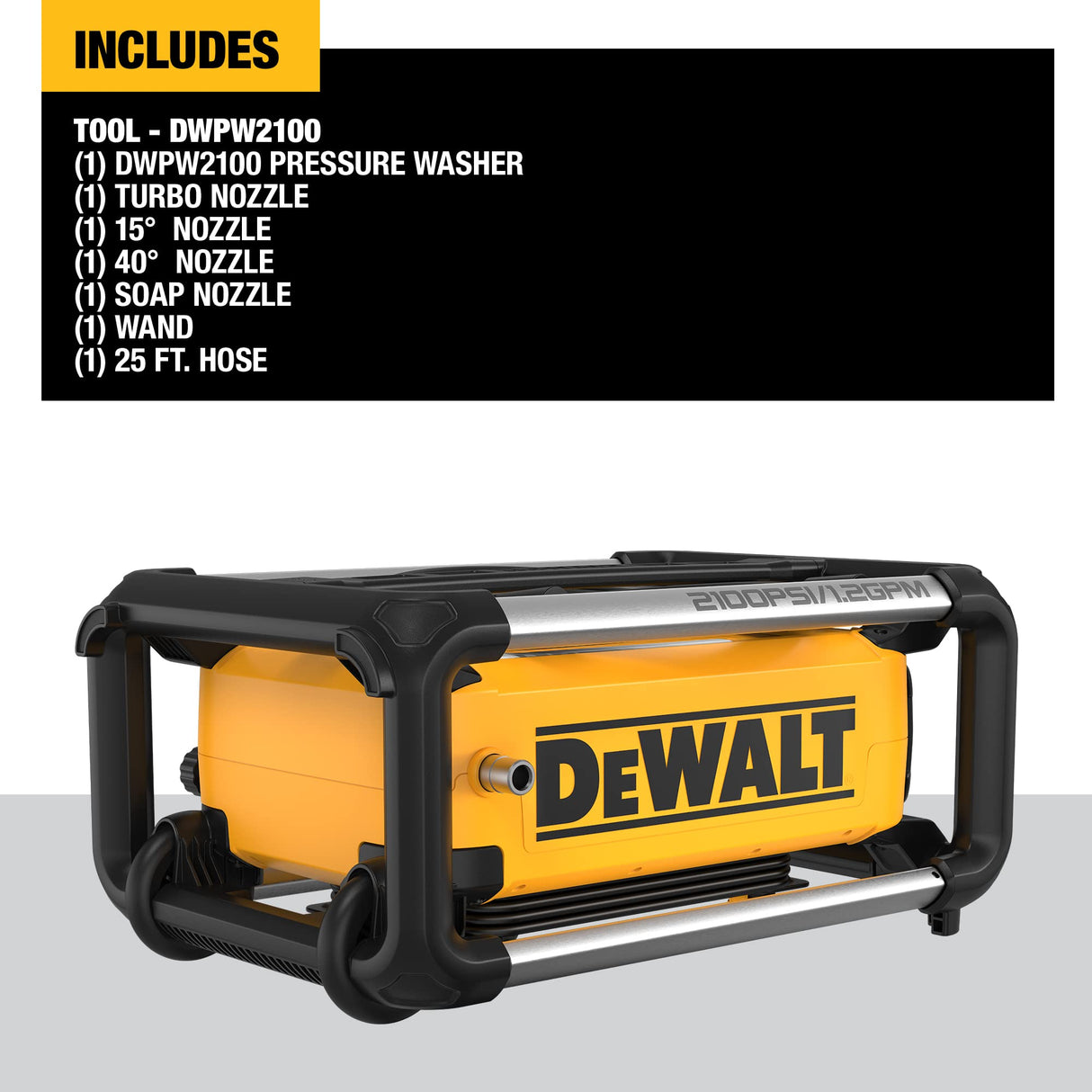 DEWALT Electric Pressure Washer, 2100 PSI, Jobsite Power Washer (DWPW2100) DEWALT