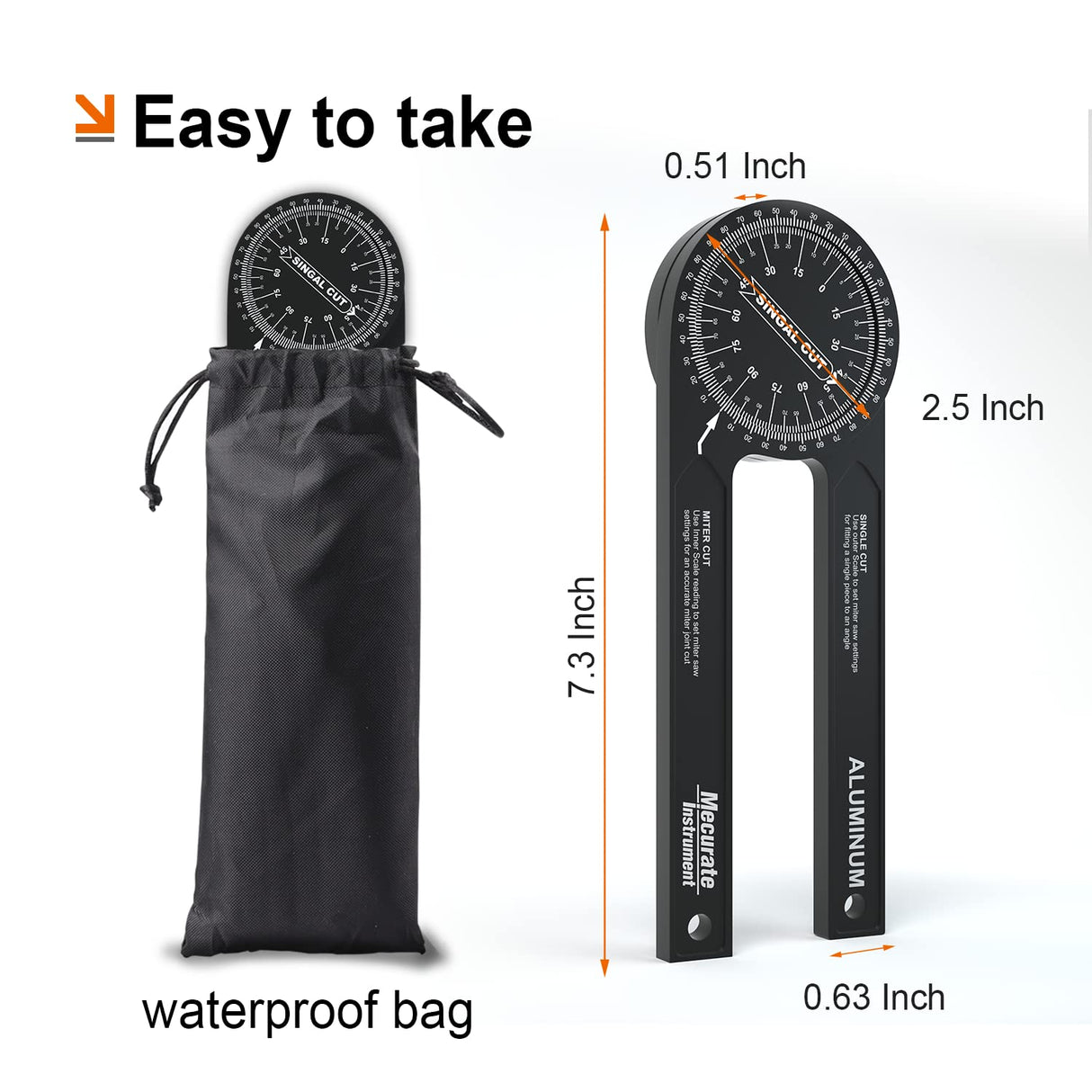 Mecurate Aluminum Miter Saw Protractor, 7.3-Inch Angle Finder Featuring Precision Laser Engraved Scales Woodworking Lightning Measure Tool with 360 Mecurate