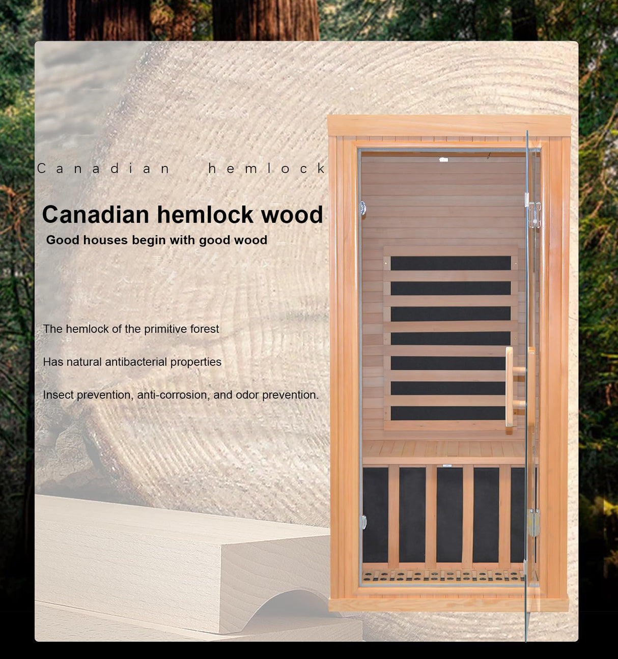 Infrared Saunas Room for Home 1 Person 1260W,7 Piece Graphene Heating Plate Dry Sauna, Wooden Canadian Hemlock Indoor Spa Sauna,Multi Functional Kang Share