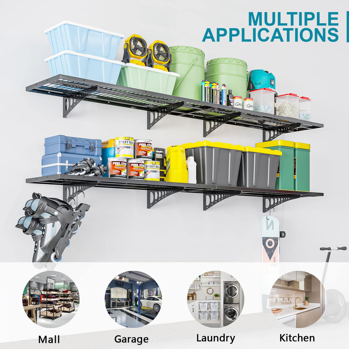 Dtrik Garage Storage Shelving Wall Mounted, 4 Pack 1.5x3.8ft, Loads 1000 lbs Heavy Duty Sturdy Shelves, Strong Garage Organiser, Storage Racks Units, Dtrik