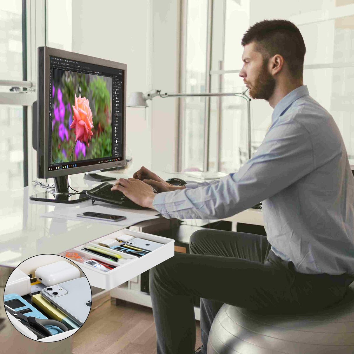 GGIANTGO Under Desk Drawer, Self-Adhesive Under Desk Storage, Desk Drawer Organizer for Office Home Stationery (Large-White) GGIANTGO