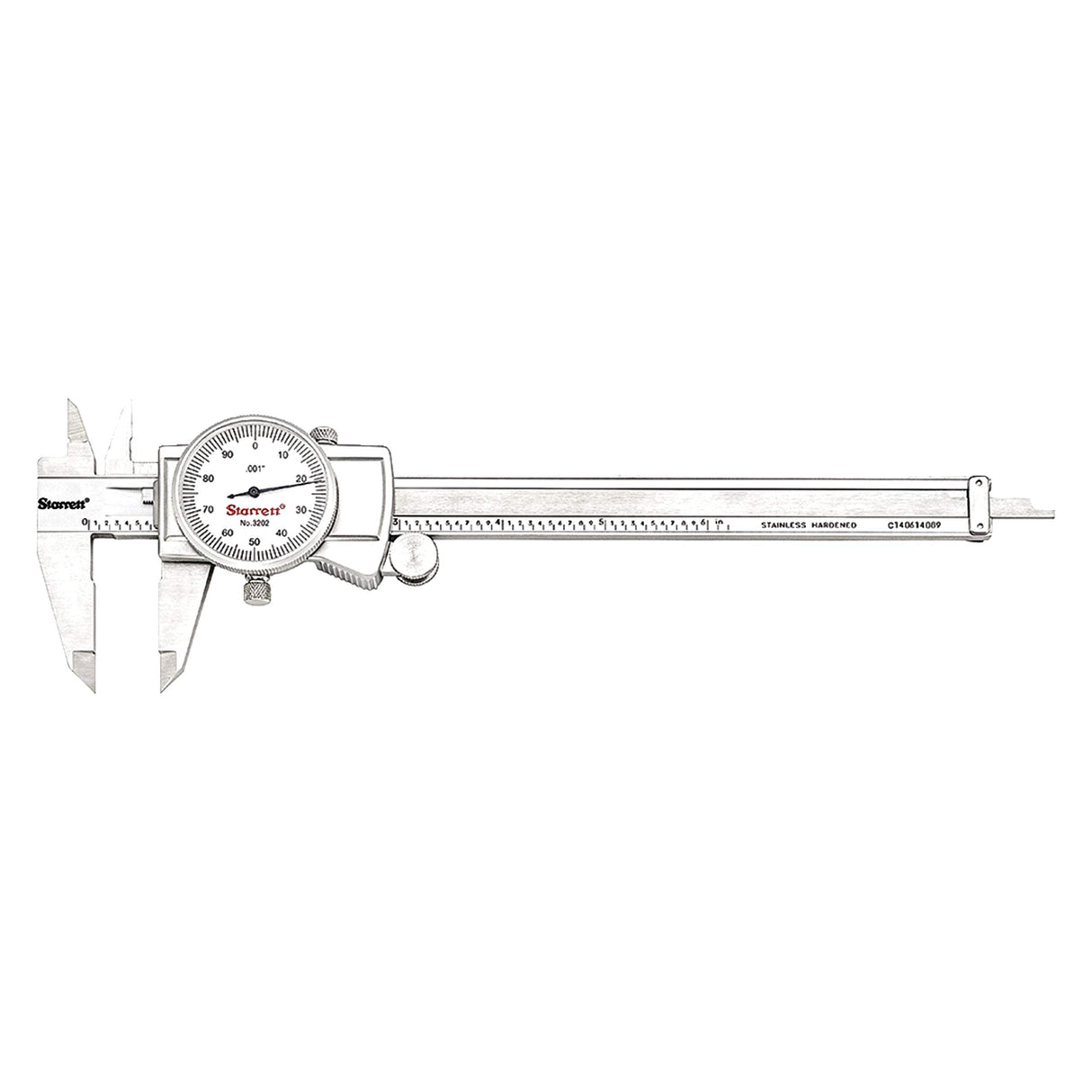 Starrett Dial Caliper with Adjustable Bezel and Fitted Case - White Face, 0-6" Range, -0.001" Accuracy, 001" Graduations - 3202-6 Starrett