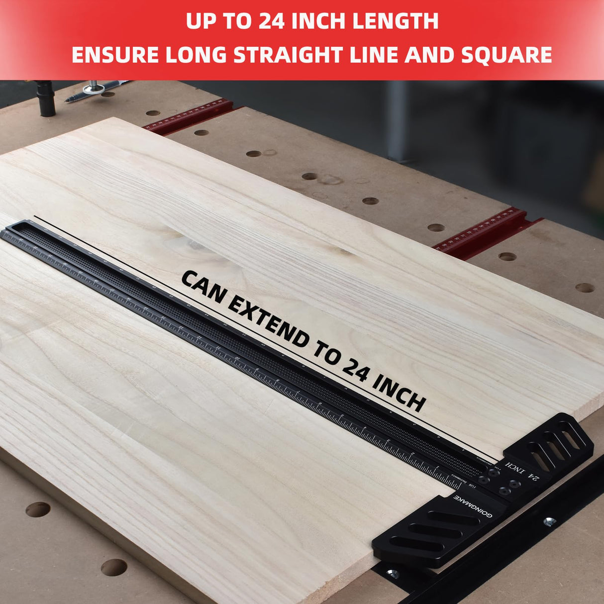GOINGMAKE Woodworking T-Square 24 Inch Aluminum Alloy T Square Ruler 1/32" Hole Scrbing Guides Positioning Scribe Tool Precision Woodworking Ruler goingmake