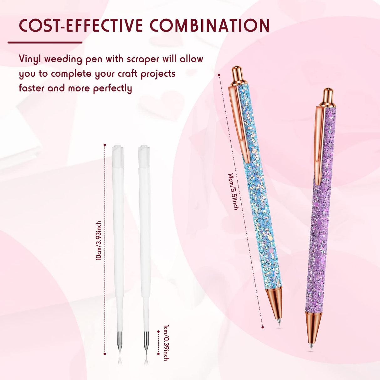 4 Pieces Weeding Tools for Vinyl, Includes 2 Pieces Glitter Craft Vinyl Weeding Pin Pen Retractable Air Release Weeding Pen with 2 Pieces Scrapers Chinco