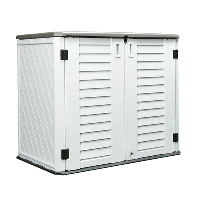 HOMSPARK Outdoor Storage Shed Weather Resistance, Thickened Resin Outdoor Storage Cabinet, 4×2.5×3.4 FT Horizontal Storage Shed for Garden, Patio,