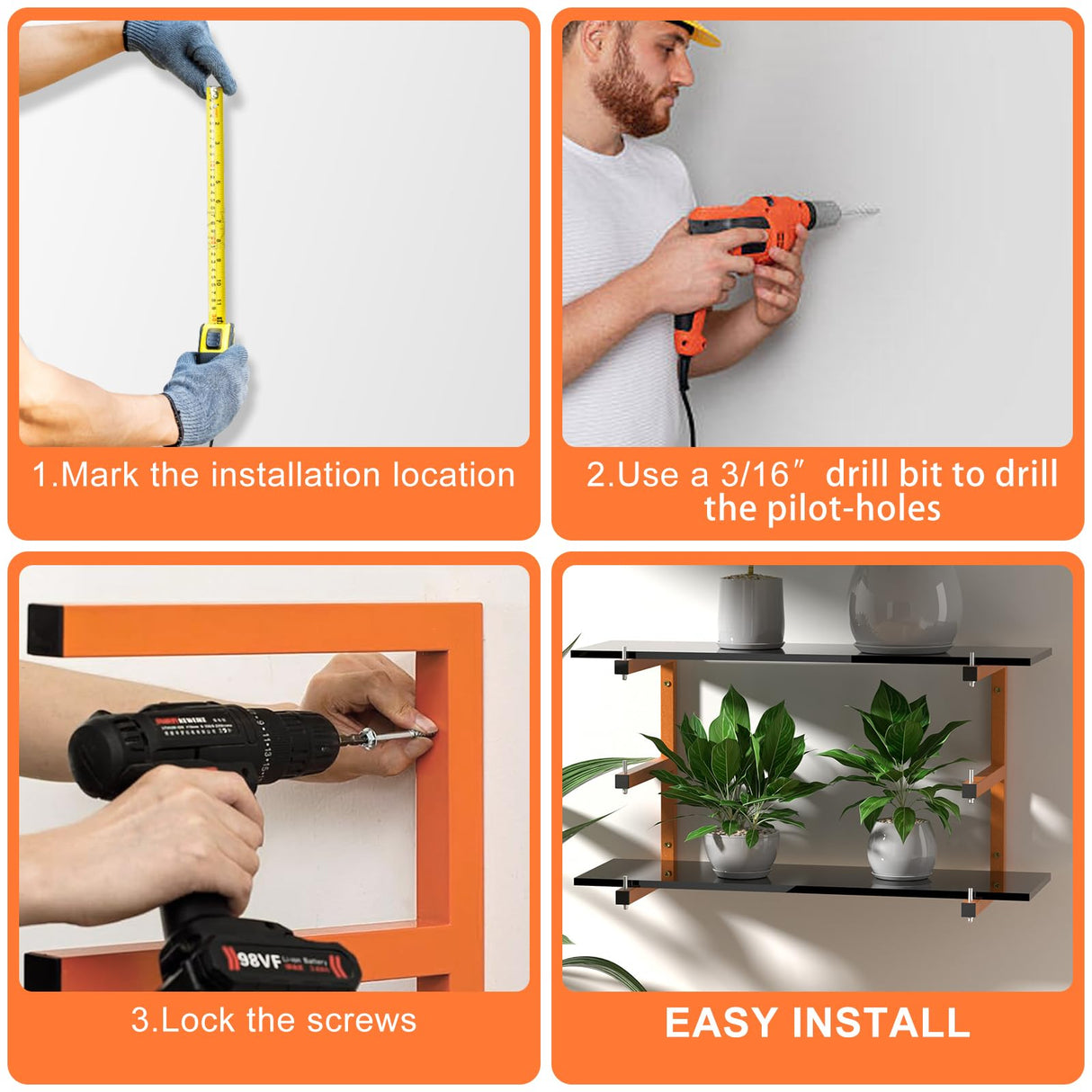 Lumber Rack Wall-Mounted Lumber Storage Rack, Heavy Duty Wood Storage Racks with 6-Level System, 1320 Lb Durable Garage Wood Organizer, Orange Lumber Riciakik