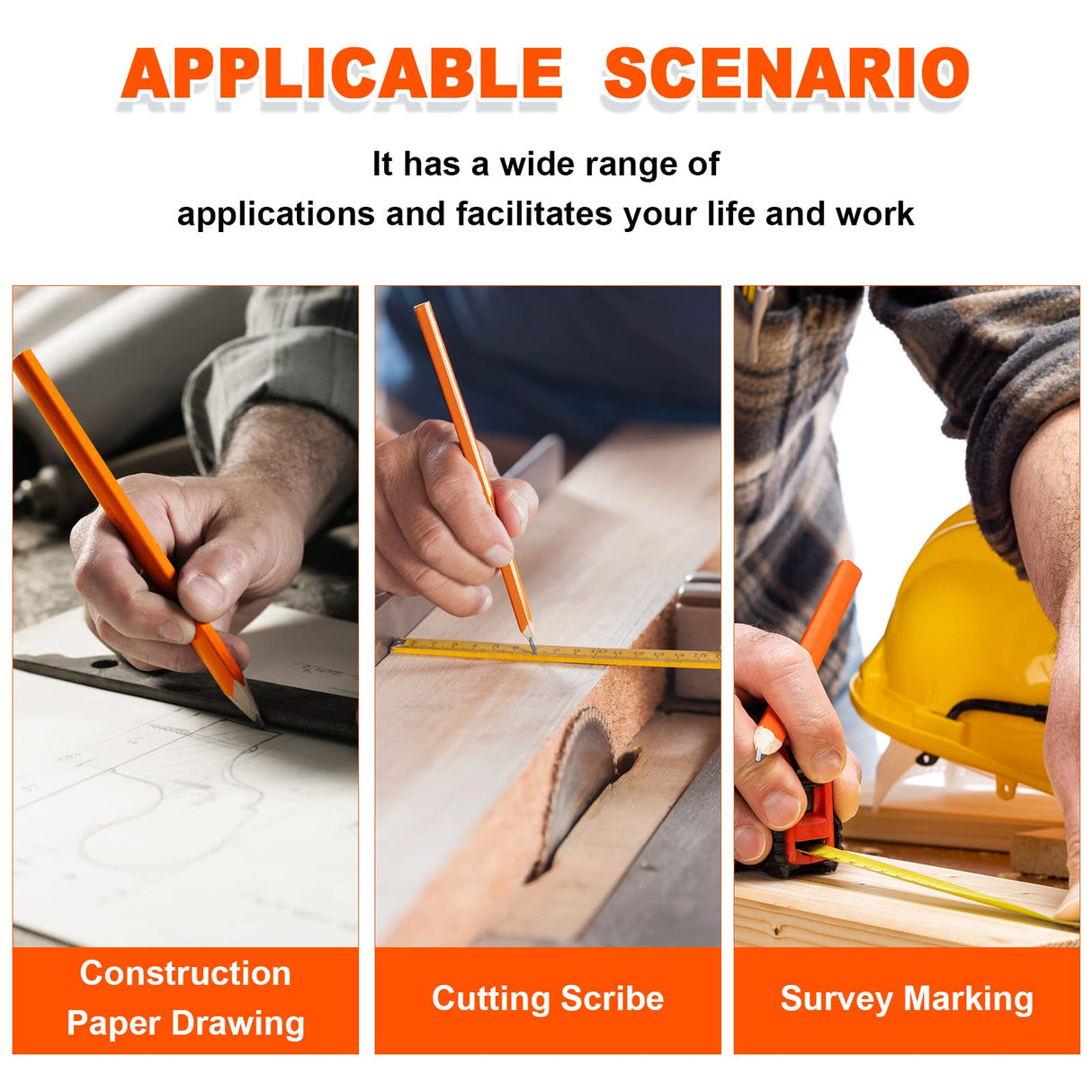 Honoson 202 Pcs Carpenter Pencil Set 200 Pcs Flat Construction Pencils with Printed Ruler Wood Graphite Pencils 2 Pcs Carpenter Pencil Sharpener for Honoson