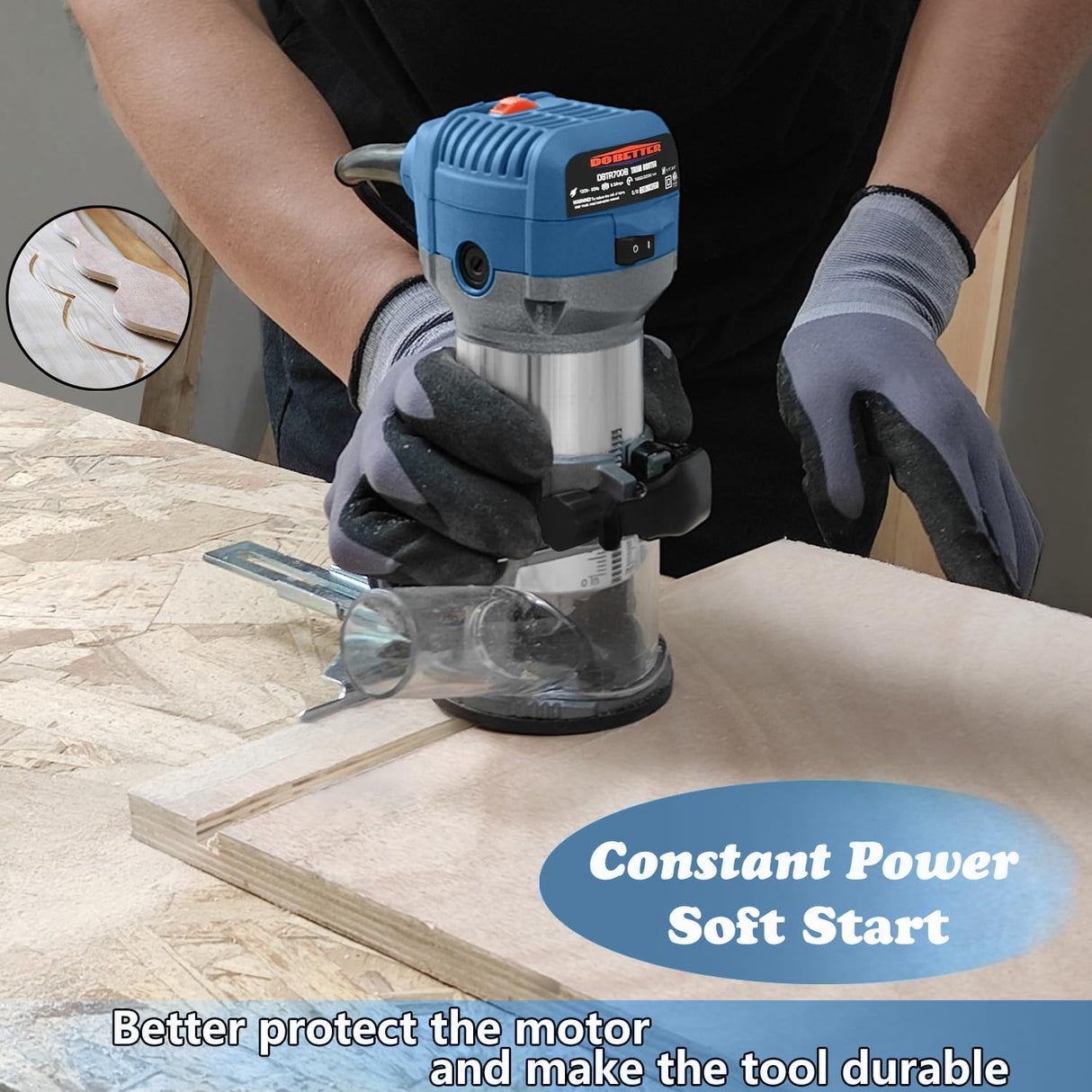 Dobetter 1.25HP Wood Router Tool, 6.5Amp Electric Trim Router, 6 Variable Speed Compact Palm Router Woodworking with 1/4" & 3/8" Collets, 12 Wood Dobetter