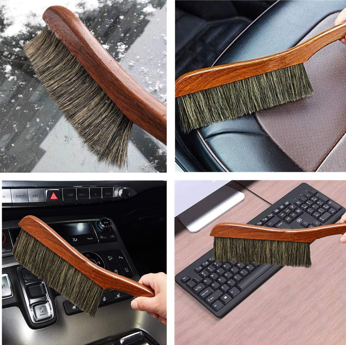 KERUIDENG Hand Broom Counter Duster Dusting Brush for Home Cleaning, Soft Dust Brush with Long Wooden Handle for Bed Sofa Furniture Couch Bench Car, KERUIDENG