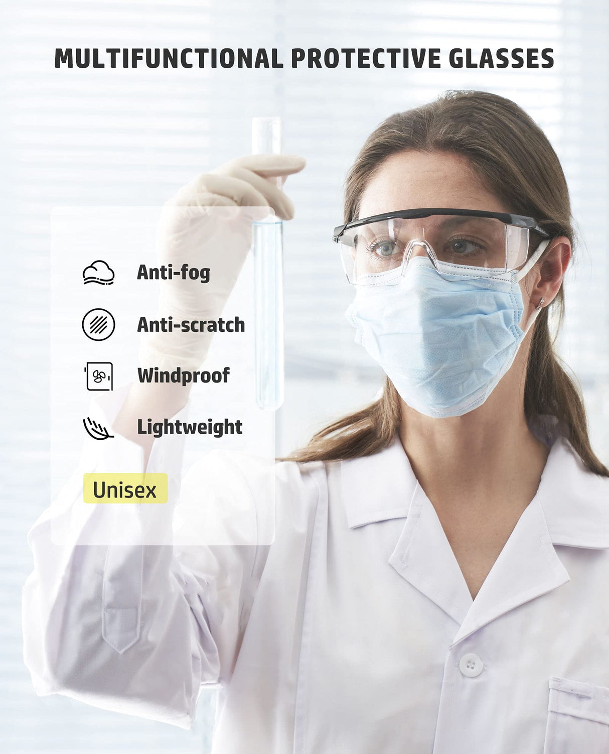 PACIFIC PPE 2 Pack Safety Glasses, Anti-fog, Scratch Resistant Clear Wraparound Lenses and No-Slip Grips, Adjustable, Lab Goggles PACIFIC PPE