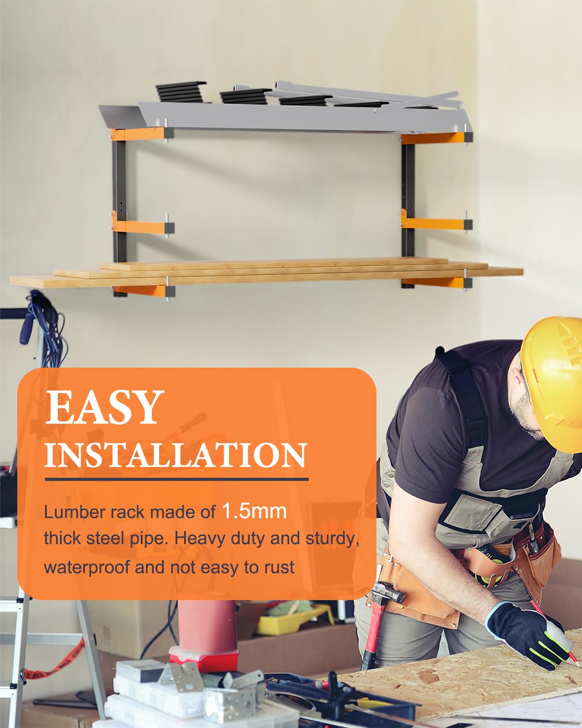 Acools Lumber Storage Rack, Lumber Rack Wall Mount, Heavy Duty Wood Storage Racks with 6-Level System, 720 lb Durable Garage Wood Organizer, Orange Acools