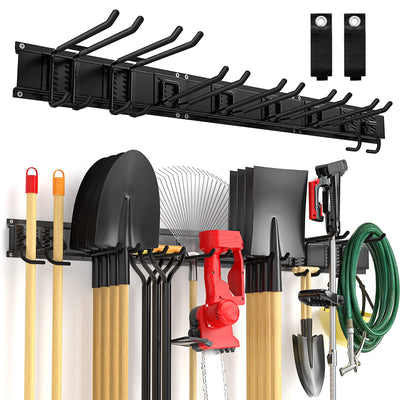 Garage Tool Organizer Wall Mount 11 PCS, Yard Garden Tool Organizer, Adjustable Garage Organizers with 8 Heavy Duty Hooks, Max Load 500lbs Garage