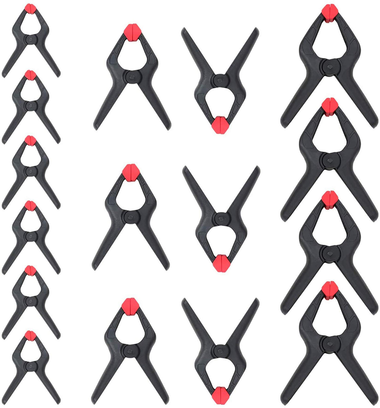 WORKPRO 16-Piece Nylon Spring Clamp Set-4pc 6-1/2", 6pc 4-1/2" , 6pc 3-3/8", for Woodworking, Photography Studios and DIY Works, Black WORKPRO