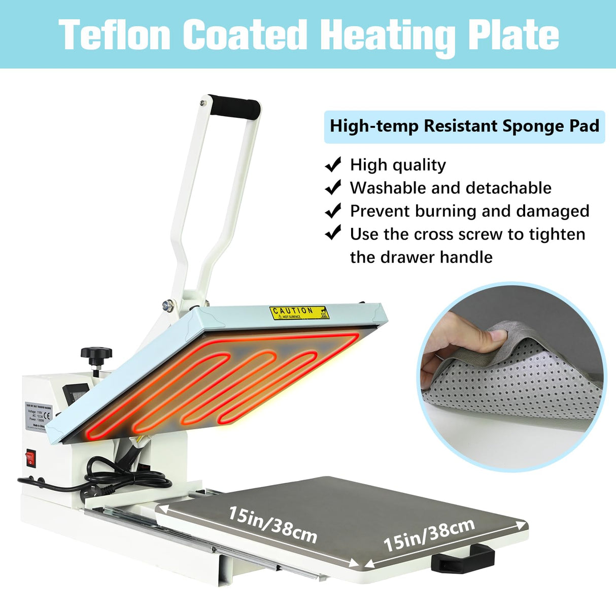 PlanetFlame Heat Press 15x15 inch Industrial Quality Sublimation Heat Press, Slide Out Heat Transfer Machine for T-Shirt, Blue PlanetFlame