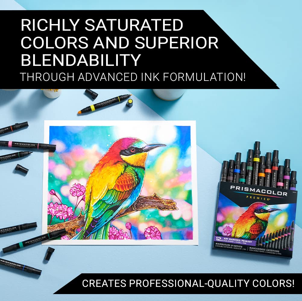 Prismacolor Premier Double-Ended Art Markers, Fine and Chisel Tip, 12 Pack Prismacolor