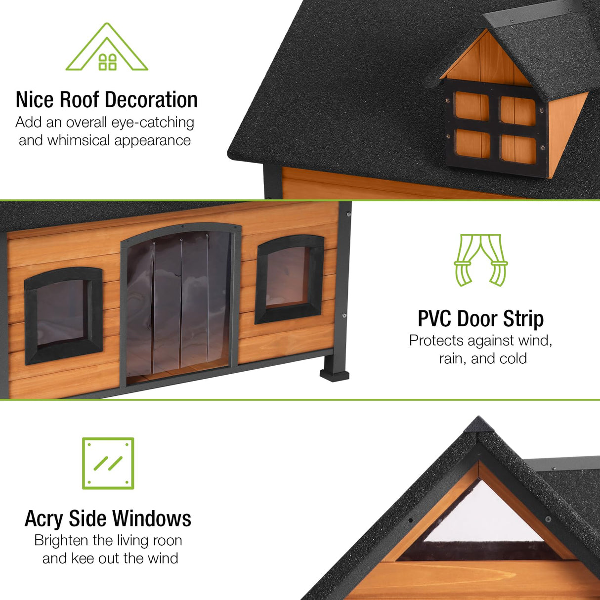 GUTINNEEN Dog House Metal Frame Outdoor Cat House Wooden Dog Kennel for Winter Weatherproof GUTINNEEN