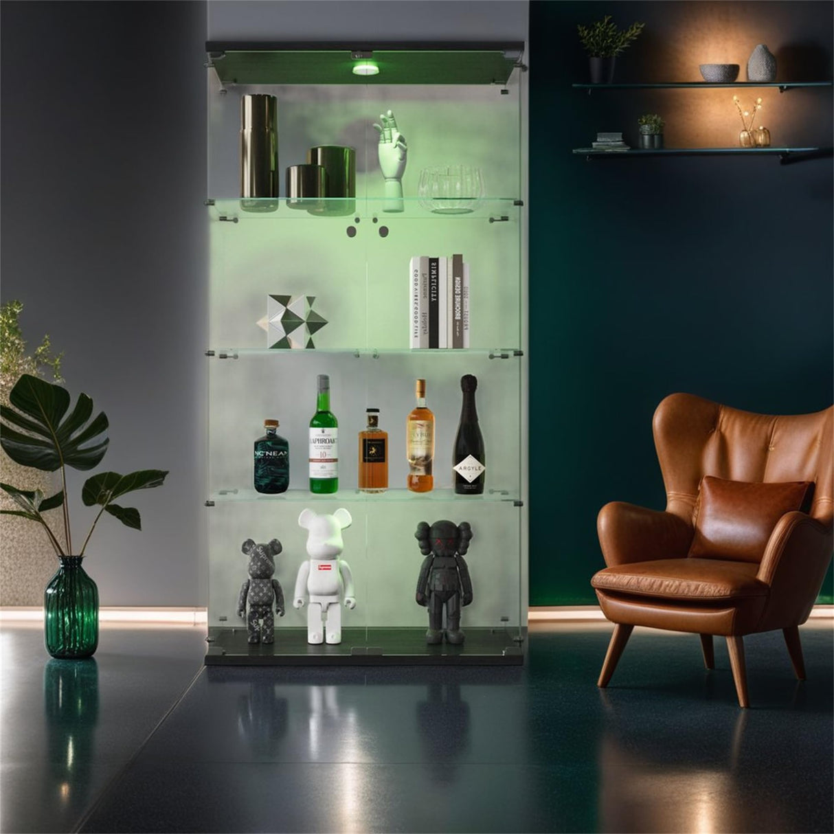 Zacis 4-Tier Lighted Glass Display Cabinet with Lock and Doors for Living Room and Bedroom Zacis