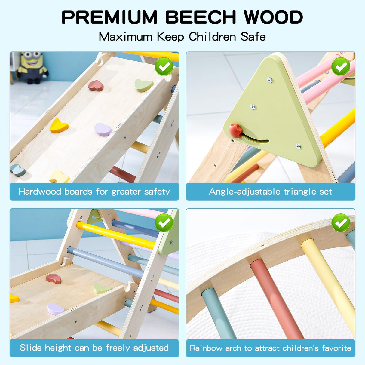 AmazingJoy Pikler Triangle Set Climber 3 Piece Climbing Gym 5 in 1,Climbing Toys for Toddlers 1-3 Inside Wooden Montessori Climbing Set,Baby Climbing AmazingJoy