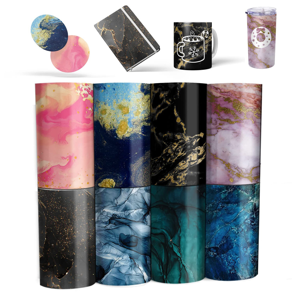 Infusible Transfer Ink Sheets for Cricut Mug Press,4x12 Inch Marble Sublimation Transfer Paper for Heat Press Machine, 8 Sheets Lucky Goddness