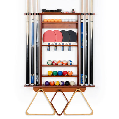 XCSOURCE Pool Cue Rack, 2-in-1 Pool Stick & Ping Pong Paddle Holder, 100% Solid Pine Wood Wall Mount Holds Billiards and Table Tennis Accessories for