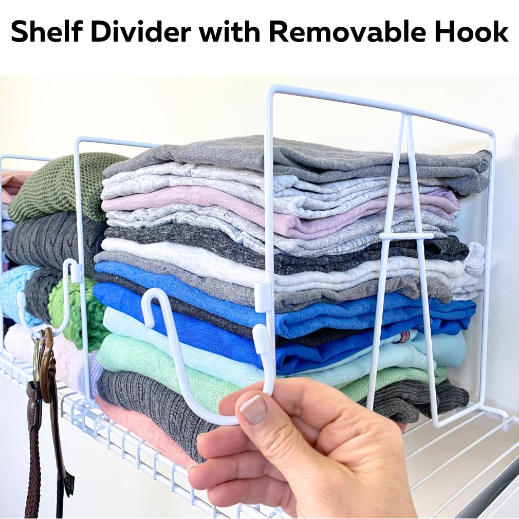 Evelots Wire Shelf Dividers 10 Pack with New Patent Pending Hooks for Extra Closet Storage & Organization for Home or Office -Tall Shelf Evelots