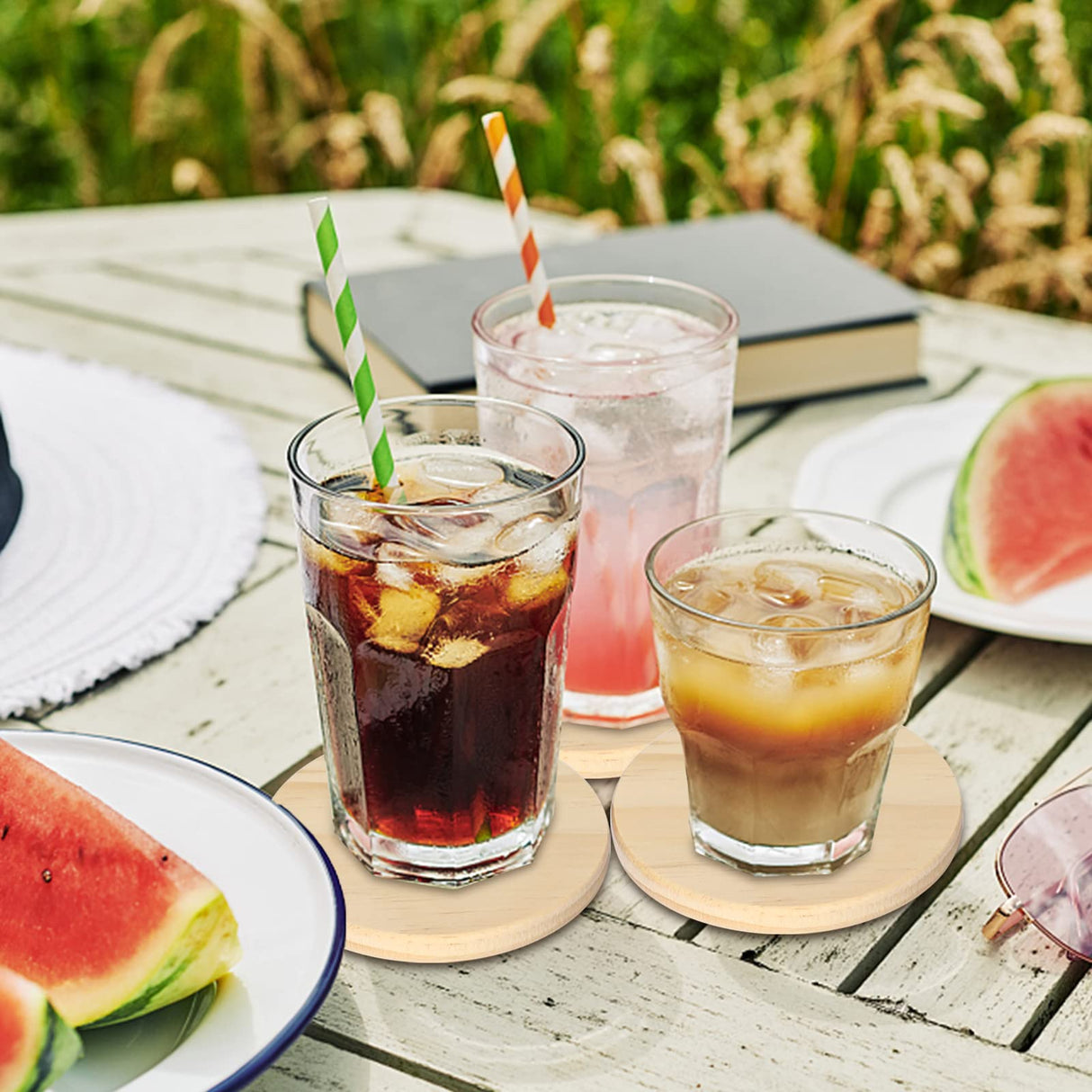 30 Pieces Unfinished Wood Coasters, 4 Inch Round Blank Wooden Coasters for Crafts with Non-Slip Silicon Dots for DIY Stained Painting Wood Engraving Dlerom