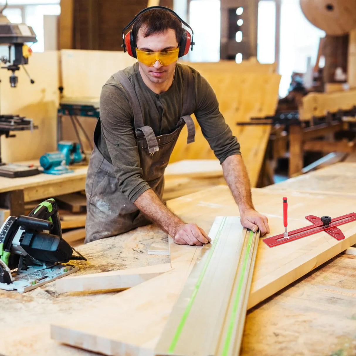 Woodworking Scriber Marking Line Ruler T Type Woodworking Ruler 13 inch Layout and Measuring Tools Precision Marking T-Ruler Positioning BOWEITI