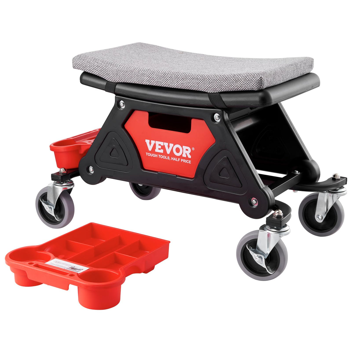 VEVOR Mechanic Stool 300 LBS Capacity Garage Stool with Wheels, Heavy Duty Rolling Mechanics Seat, with Three Slide Out Tool Trays and Drawer, VEVOR
