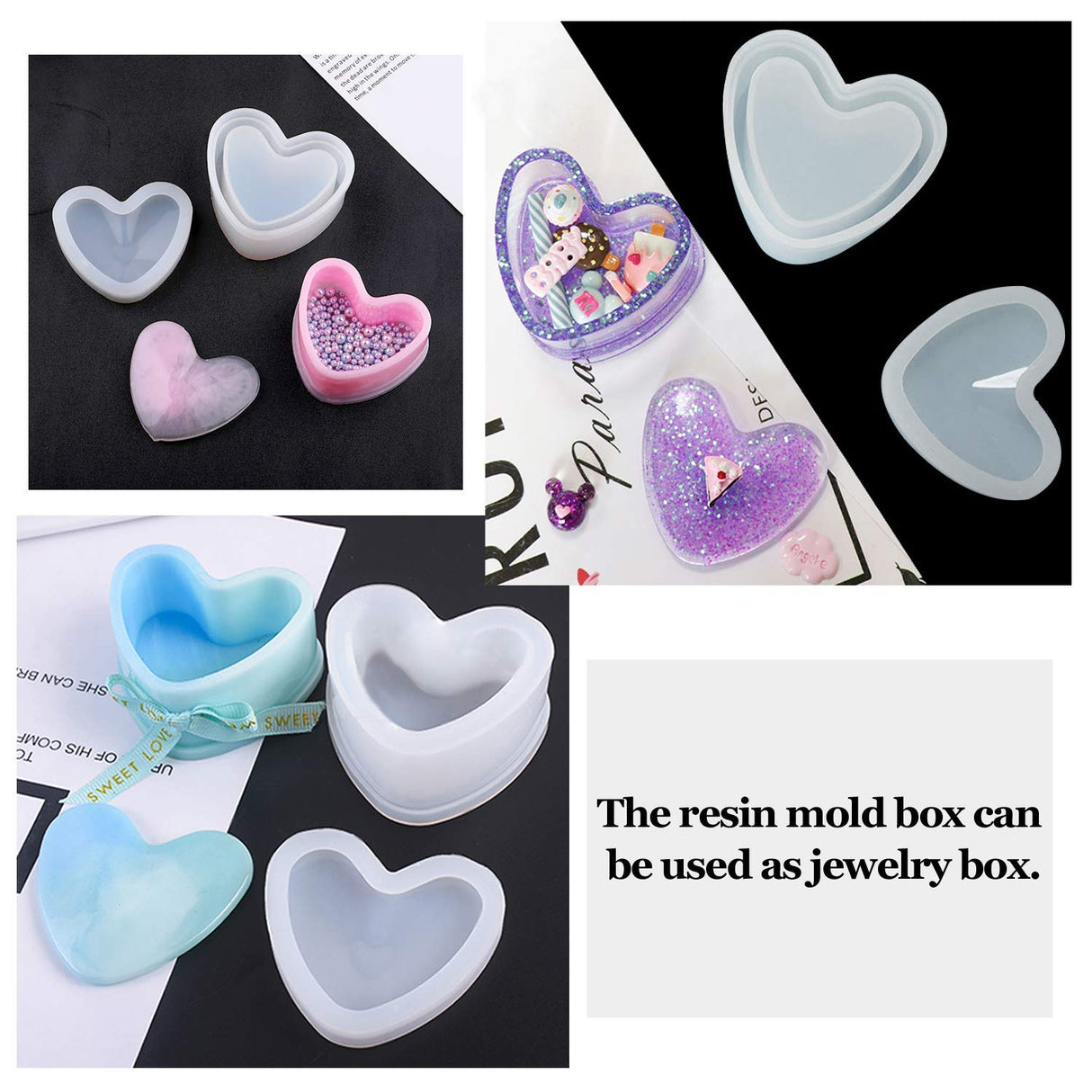 Box Resin Molds, Jewelry Box Molds with Heart Shape Silicone Mold, Hexagon Storage Box and Square Epoxy Molds for Making Resin Molds DHSHRUN
