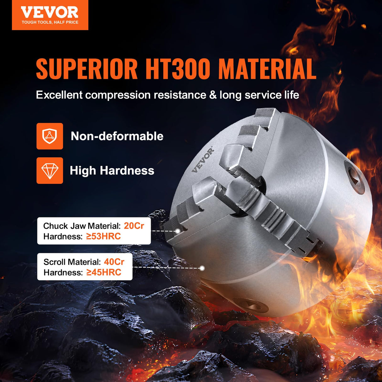 VEVOR 3-Jaw Lathe Chuck, 5'', Self-Centering Lathe Chuck, 0.1-5 in/2.5-125 mm Clamping Range with T-key Fixing Screws Reversible Jaws, for Lathe 3D VEVOR
