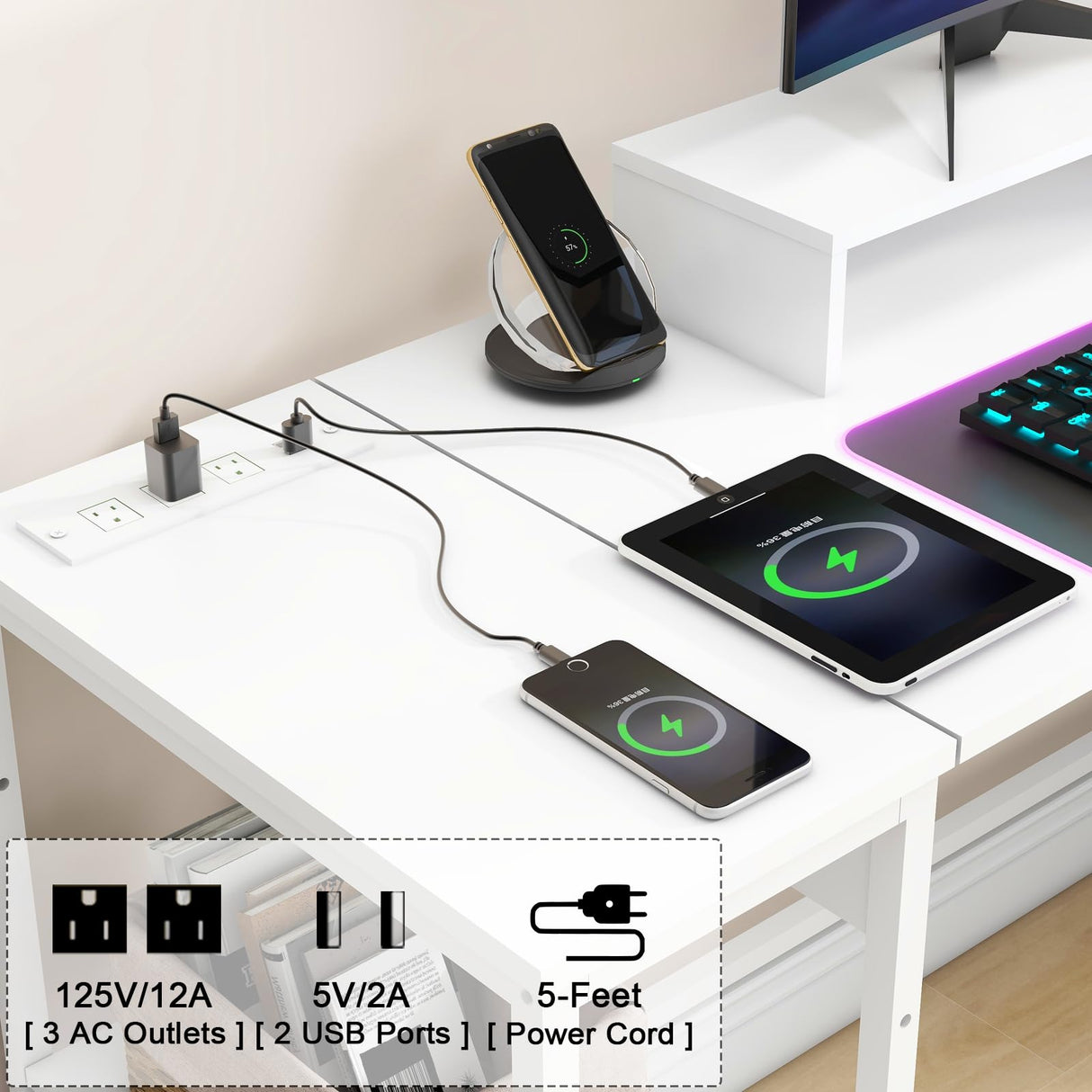 Halitaa 61" L Shaped Computer Desk with Lift Top, Power Outlets, and 3 Drawers Halitaa