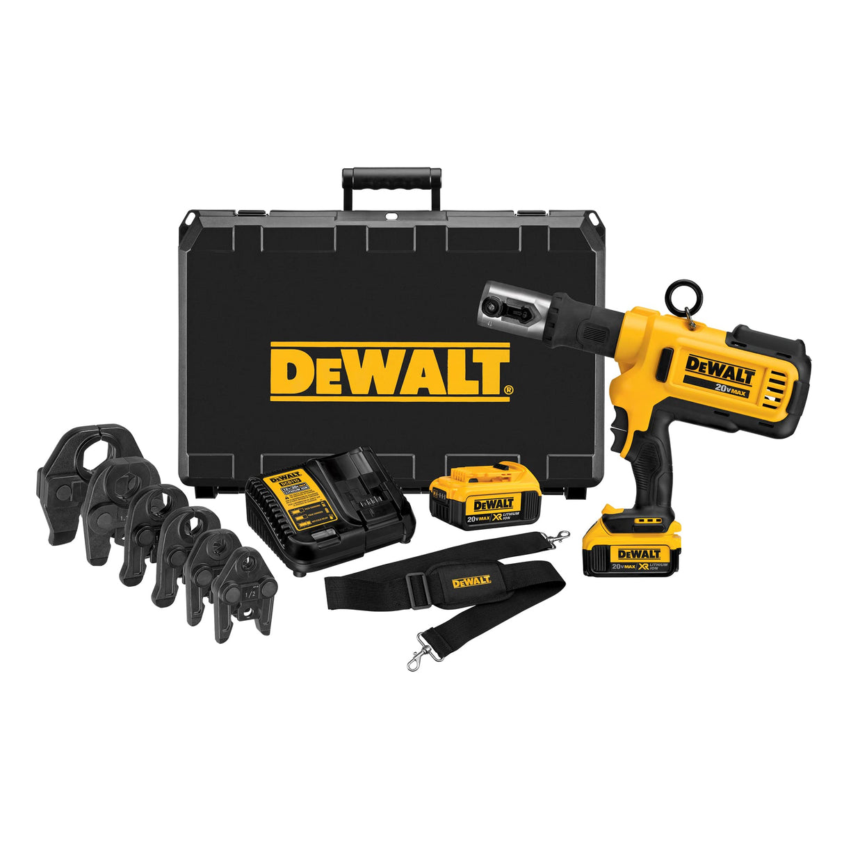 DEWALT 20V MAX Cordless Plumbing Pipe Press Tool Kit with Crimping Heads, Pro Press Tool For Copper Pipe and Stainless Steel Pipes, ½”-1 ¼”, 2 DEWALT