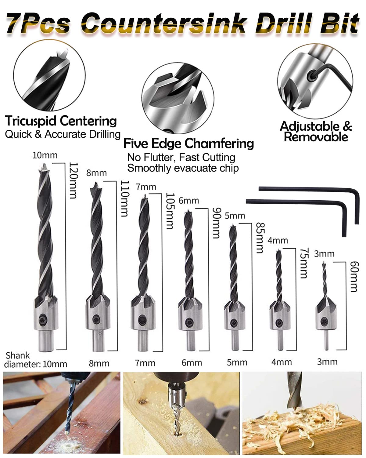 Rocaris 32 Pack Woodworking Chamfer Drilling Tools, Including Countersink Drill Bits, L-Wrench, Wood Plug Cutter, Step Bit, Center Punch, Cutting Rocaris