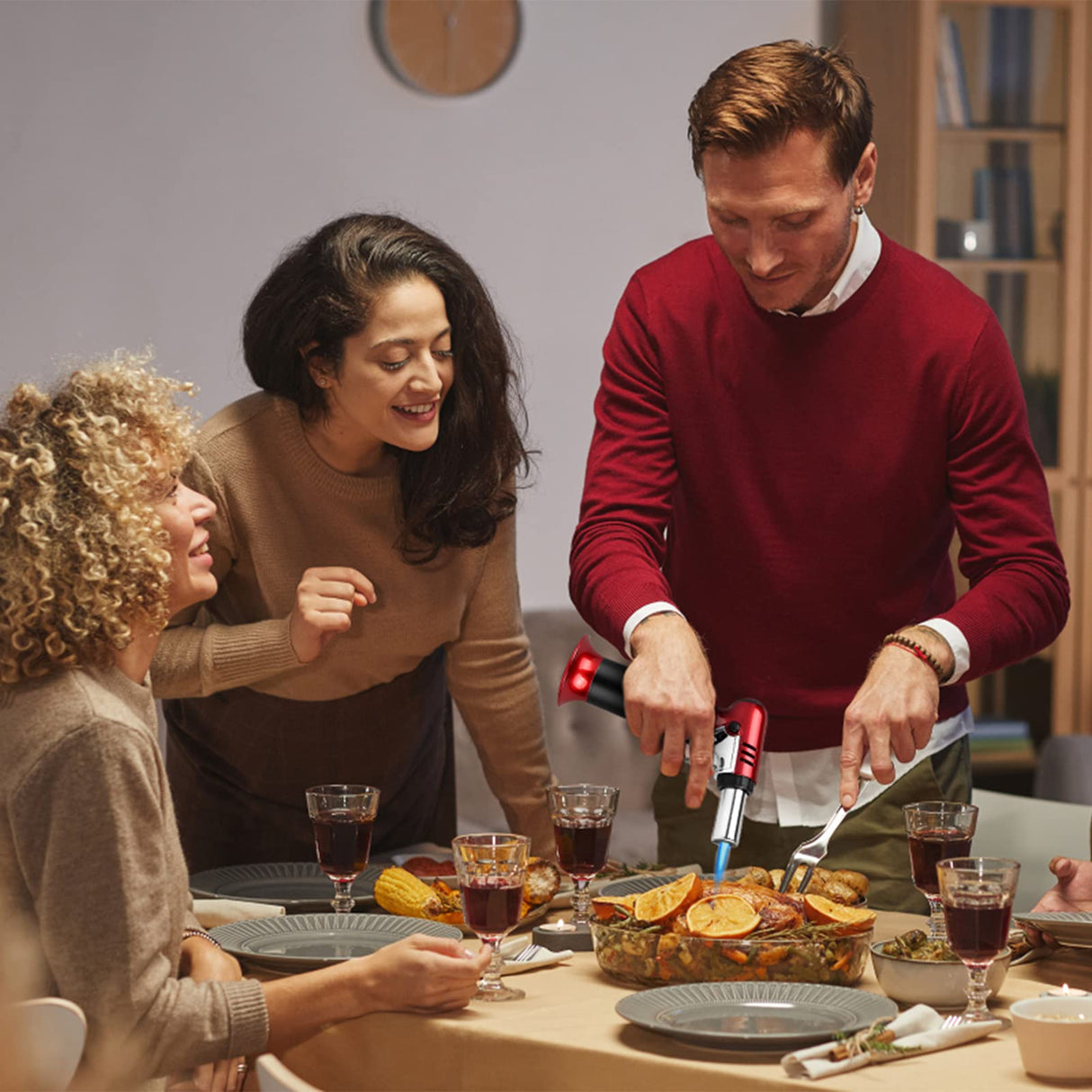 Semlos Butane Torch with Fuel Gauge, Refillable Kitchen Torch Lighter with Safety Lock and Adjustable Flame for DIY, Creme Brulee and Semlos