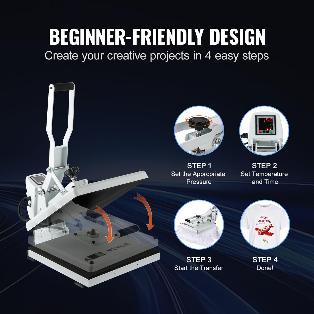 VEVOR Heat Press, 15x15 Power Heat Press Machine, Fast Heating, High Pressure Heat Press Machine for T-Shirt, Digital Industrial Sublimation Printer VEVOR