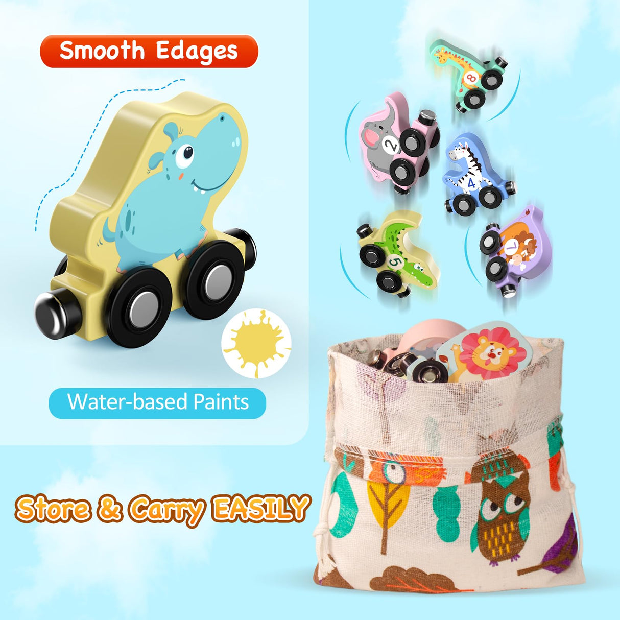 Zeoddler Toys for Toddlers, 11 PCS Magnetic Wooden Animals Train Set, Montessori Toys for Toddlers, Preschool Learning Activities for Kids, Birthday Zeoddler