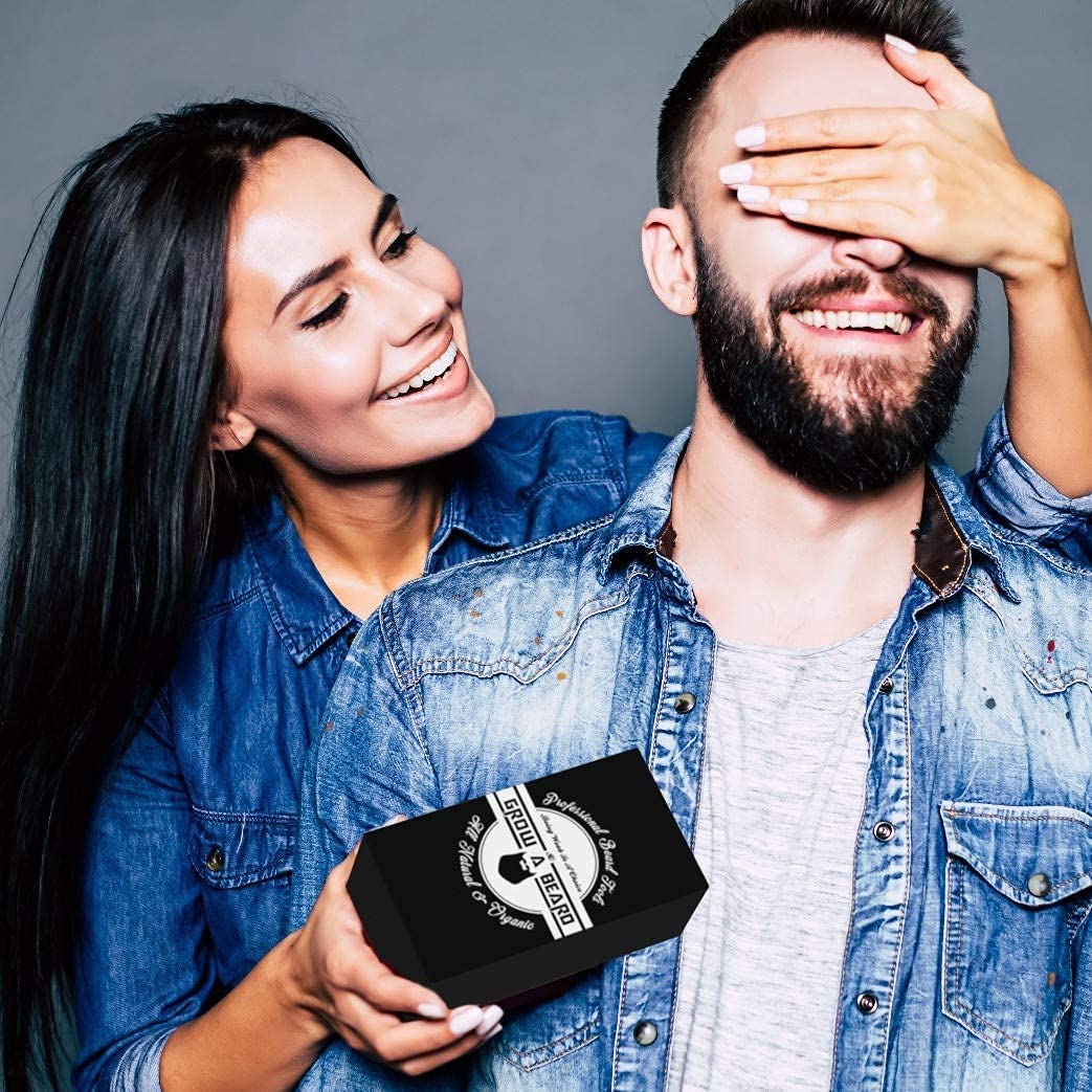 Beard Brush for Men & Beard Comb Set w/Mustache Scissors Grooming Kit, Natural Boar Bristle Brush, Dual Action Wood Comb, and Travel Bag Great for GROW ALPHA BEARD