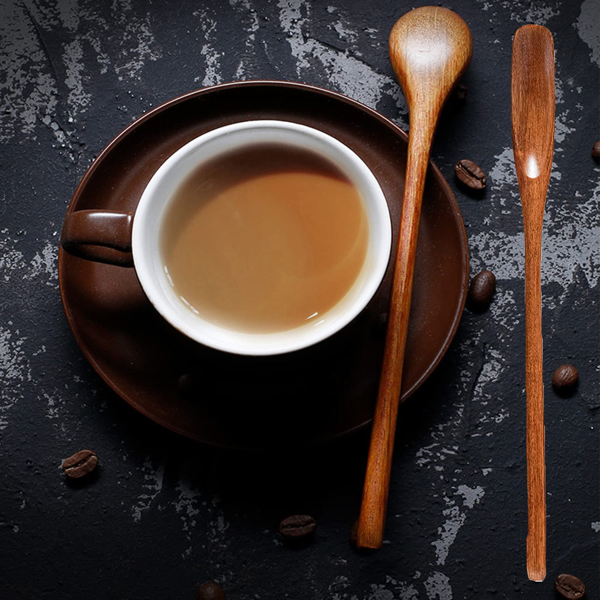 Wooden Spoons Long Handle Wooden Coffee Spoons Tea spoon Wooden Mixing Honey Spoon Handmade Wood Stirring Spoon for Kitchen Cooking Utensils(9PCS) WODFCNY