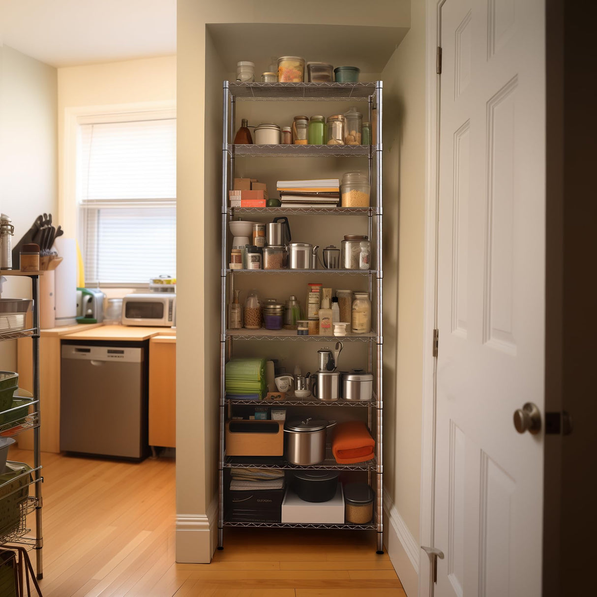 Finnhomy 8-Tier Wire Shelving Unit Adjustable Steel Wire Rack Shelving 8 Shelves Steel Storage Rack or Two 4-Tier Shelving Units with PE mat, Finnhomy