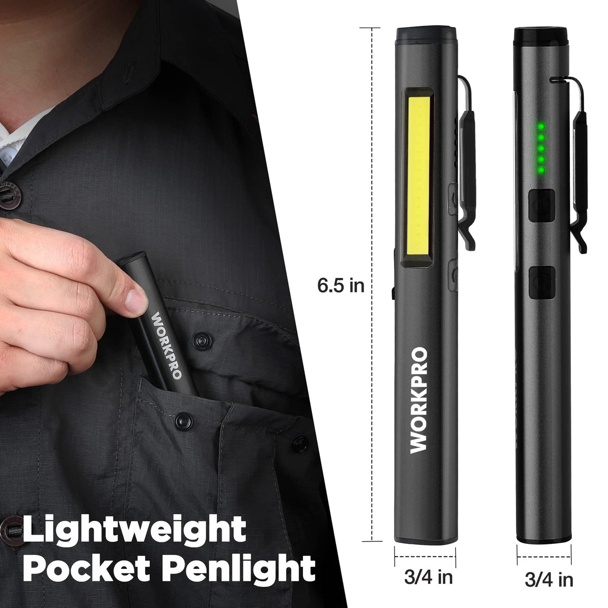 WORKPRO Flashlight Pen Light, Rechargeable Penlight with 365 nm UV Black Light, 450 Lumen LED Mini Pocket Flashlight, Great Gifts WORKPRO