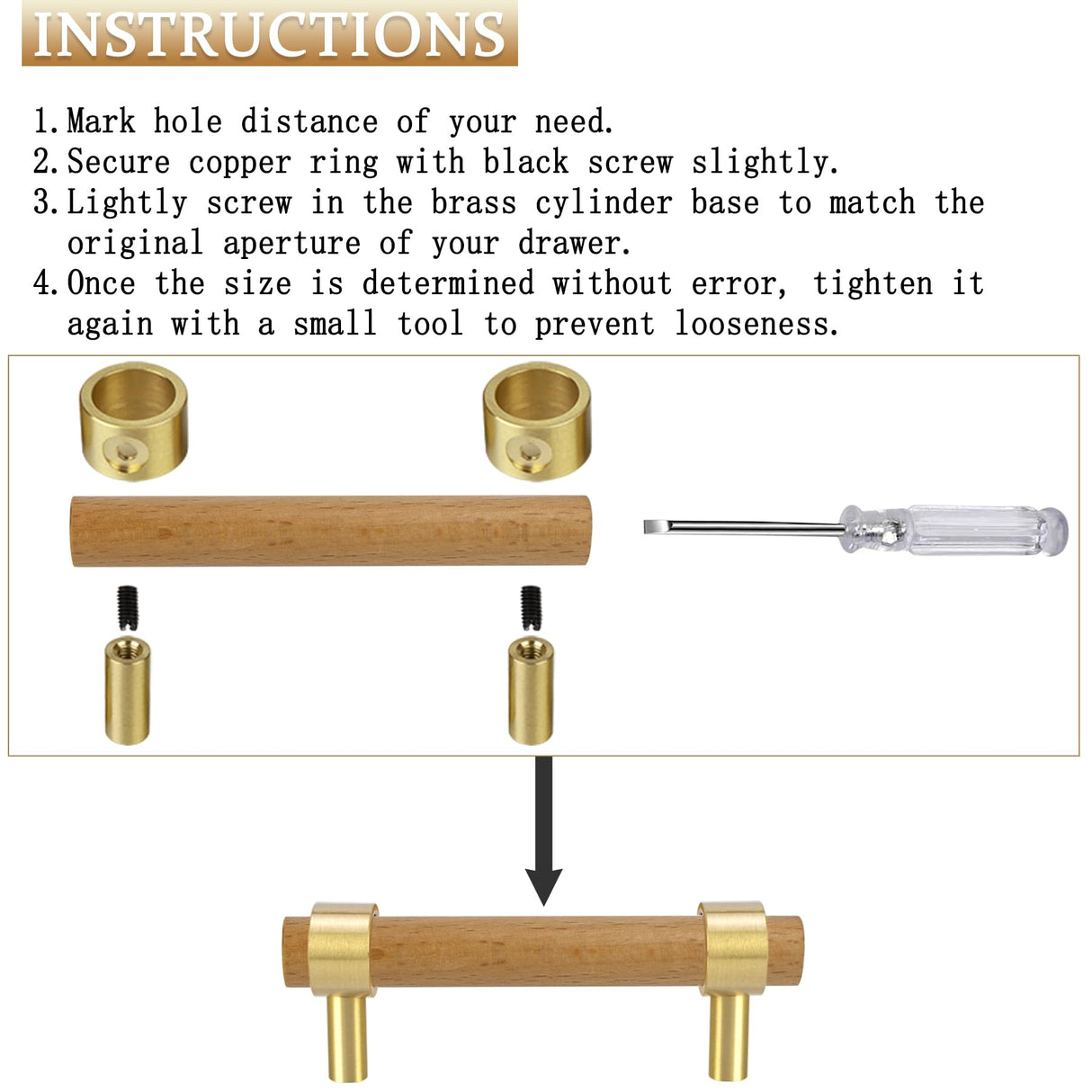 foxwake Wood and Brass Dresser Handles 0~3 Inch Double Hole 4Set Adjustable Center to Center Euro Scandi-Modern Kitchen Cabinet Pull, Unfinished DIY foxwake