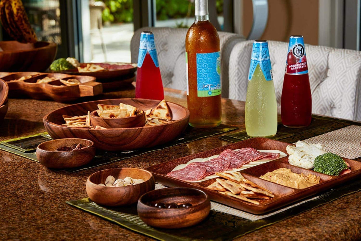 Acacia Handmade Wood Carved Plates - Set of 4 Calabash Bowls Size 4" (Round) BSRN