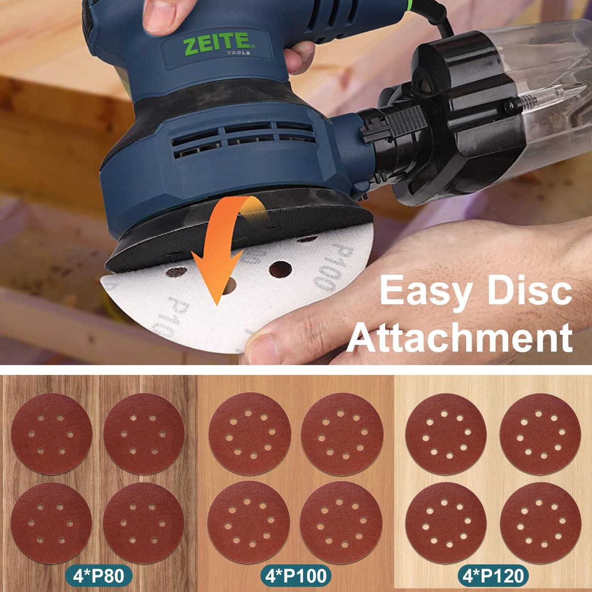 ZEITE 5 Inch Random Orbital Sander, 3.0 Amp Sander Tool for Woodworking, Variable Speed 5000-12000 OPM, 10 Feet Cord, Cyclonic Dust Box, Vacuum Zeite