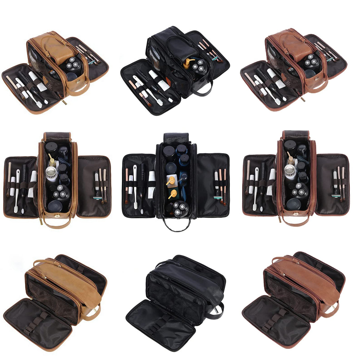 Glamativity Personalized Leather Toiletry Bag for Men, Large Travel Shaving Dopp Kit Water-resistant Toiletries Organizer Leather Cosmetic Bags For Glamativity