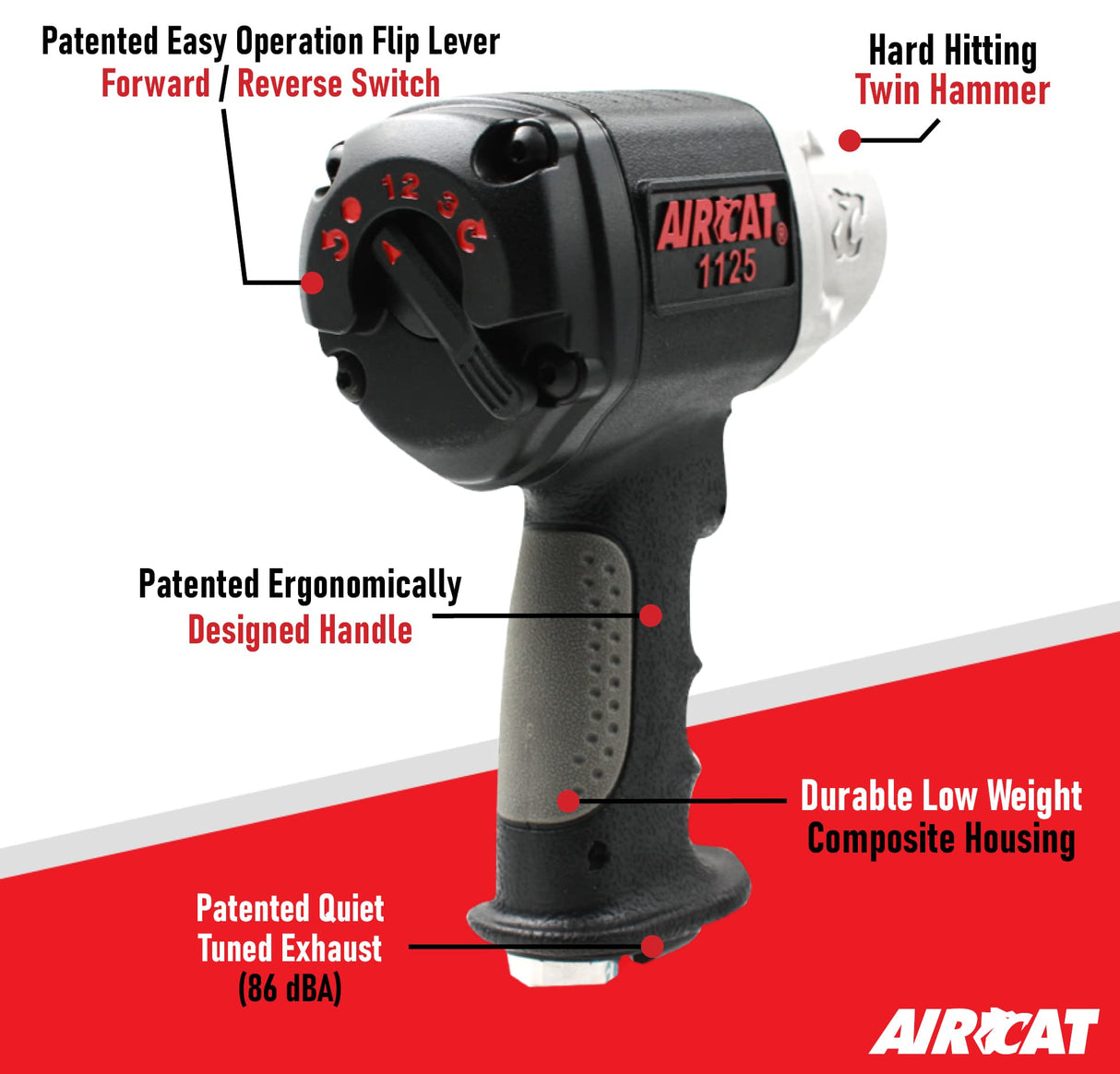 AIRCAT Pneumatic Tools 1125: 1/2" Composite Impact Wrench 1250 ft-lbs AIRCAT