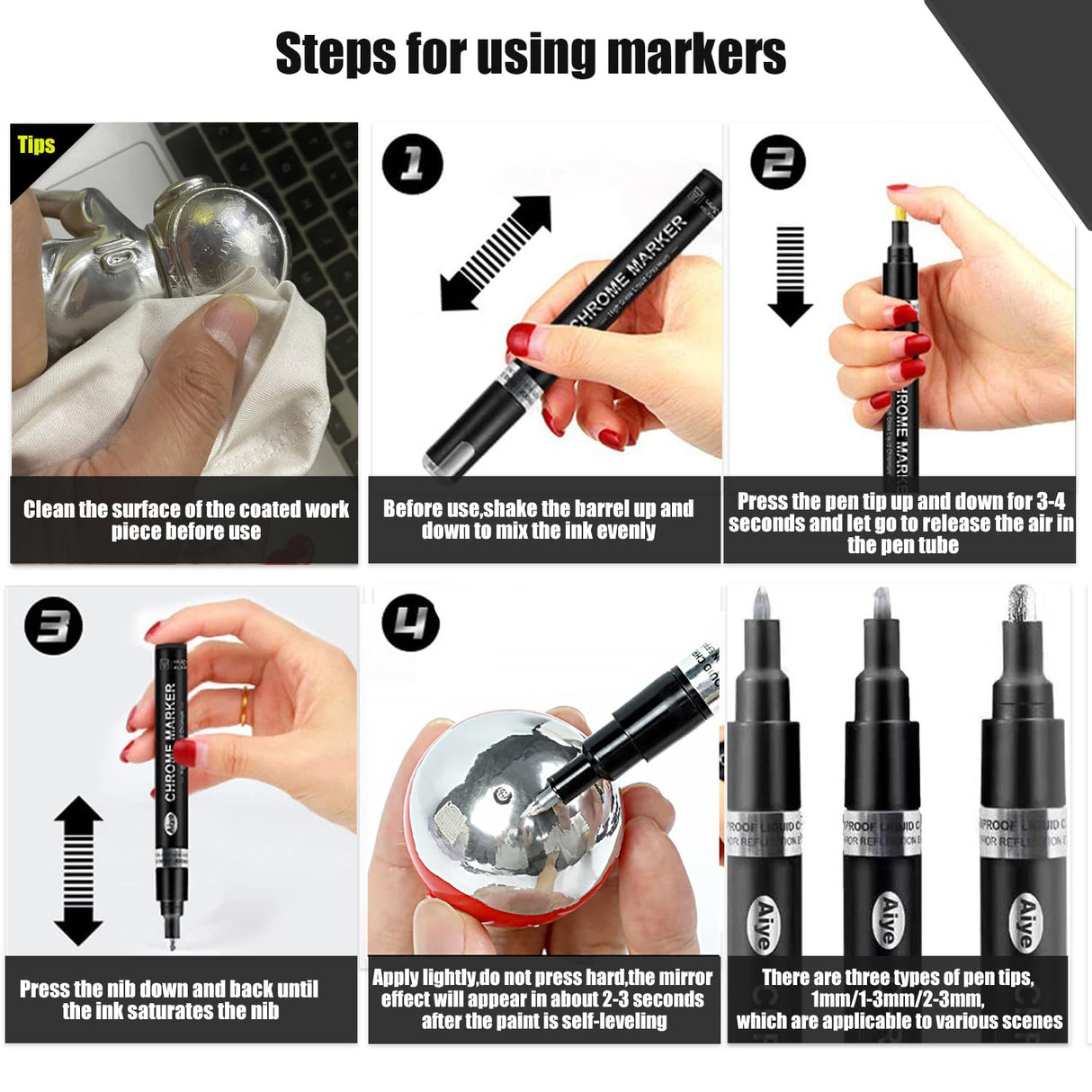 Liquid Mirror Chrome Marker, 3PCS DIY Silver Liquid Chrome Oil-based Paint Marker Pen for Any Surfac PeaMirmy