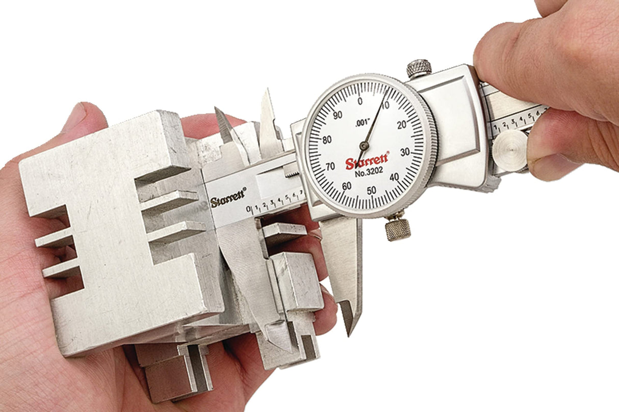 Starrett Dial Caliper with Adjustable Bezel and Fitted Case - White Face, 0-6" Range, -0.001" Accuracy, 001" Graduations - 3202-6 Starrett