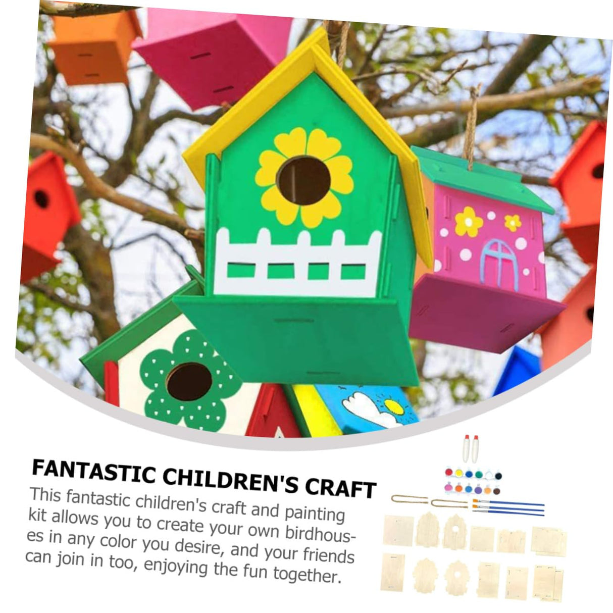 COHEALI 1 Set Lanyard Unfinished House Wind Chime Unfinished House kit Unfinished Arts Kits Kids Craft DIY Painting Bird House Bird House Wind Chime COHEALI