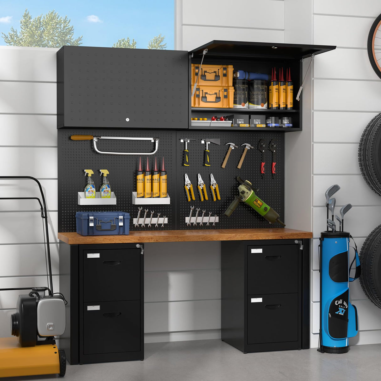 POLUP Storage Locking Cabinets with Adjustable & Removable Shelf, Up-Flip Door Metal Wall Cabinet, Wall-Mounted 20”H One Door Utility Upper Cabinet POLUP