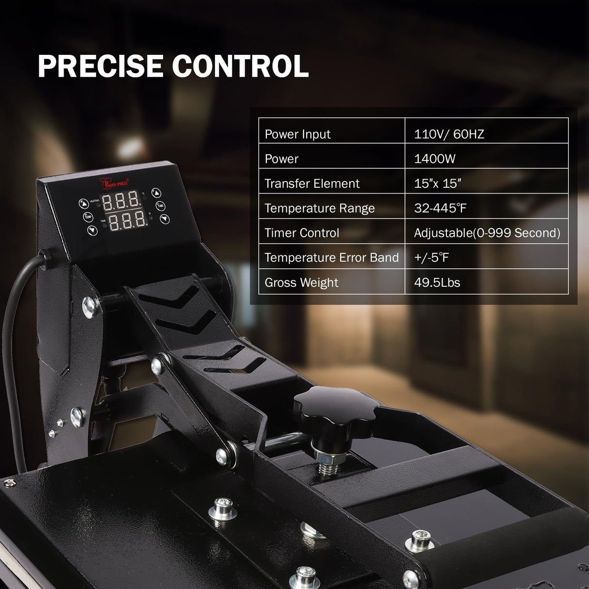 PowerPress Industrial-Quality Digital Sublimation Heat Press Machine for T Shirt, 15x15 Inch, Black PowerPress